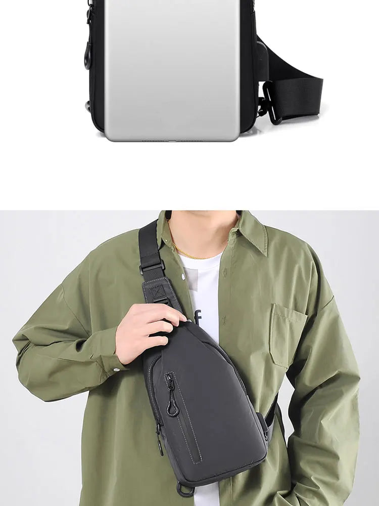 A Cool Men's Messenger Bag Casual Oxford Waterproof And Wearable Shoulder Bag Usb Rechargeable Chest Bag