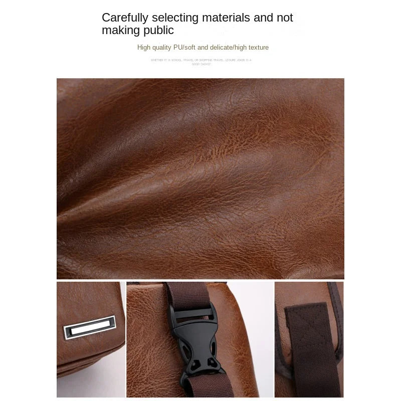 Men's USB chest bag portable large capacity charging casual crossbody bag outdoor sports PU chest bag