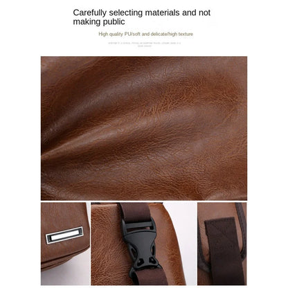 Men's USB chest bag portable large capacity charging casual crossbody bag outdoor sports PU chest bag