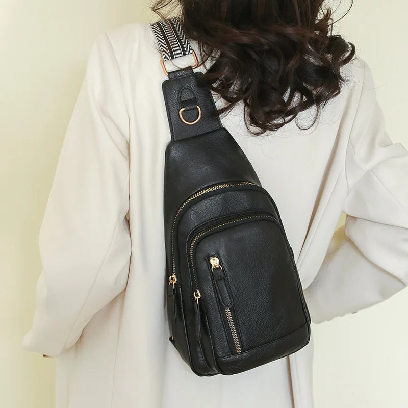 PU Women's Chest Bag Single Shoulder Crossbody Bag Large Capacity Backpack Girl's Shoulder Bag