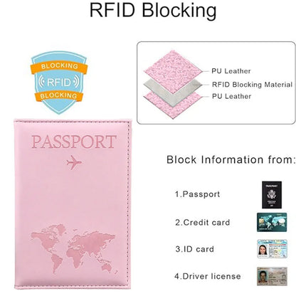 PU Leather Passport Cover For Men & Women Organizer - Protective Card Holder ID Document Covers World Map Travel Passport Case
