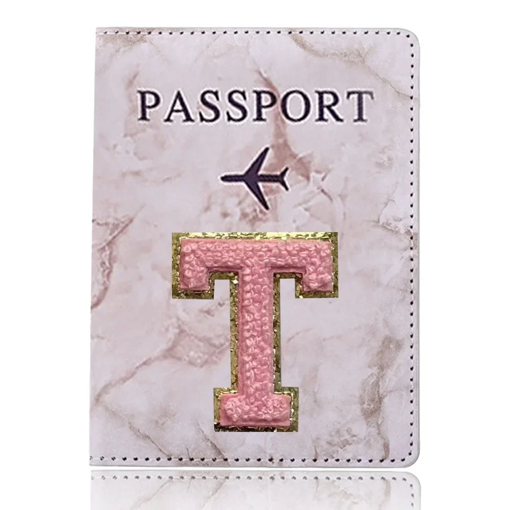 Fashion Passport Protective Cover Embroidery Letter Pattern Travel Passport Holder Wallet Gift PU Leather Card Case Cover Unisex