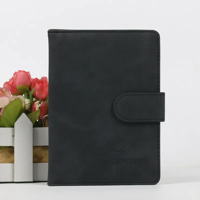 Leather Passport Holder Covers Case Waterproof Travel Credit Card Wallet Cute Passport Book for Women/Men Buckle Passport Cover