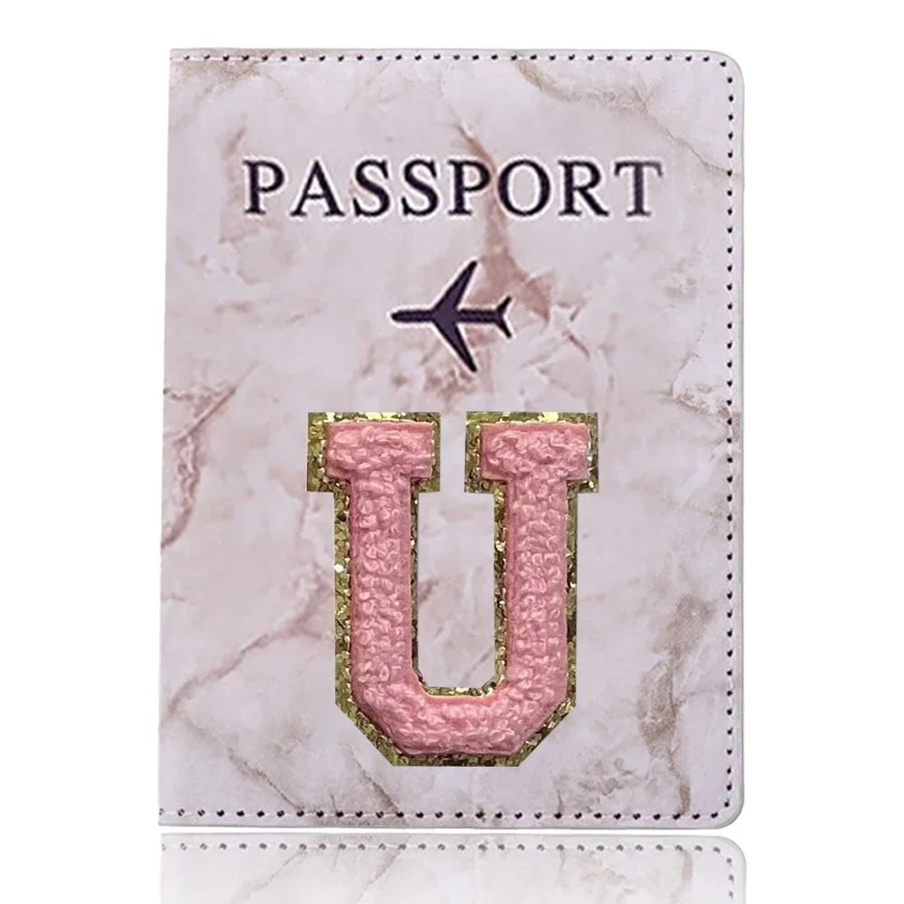 Fashion Passport Protective Cover Embroidery Letter Pattern Travel Passport Holder Wallet Gift PU Leather Card Case Cover Unisex