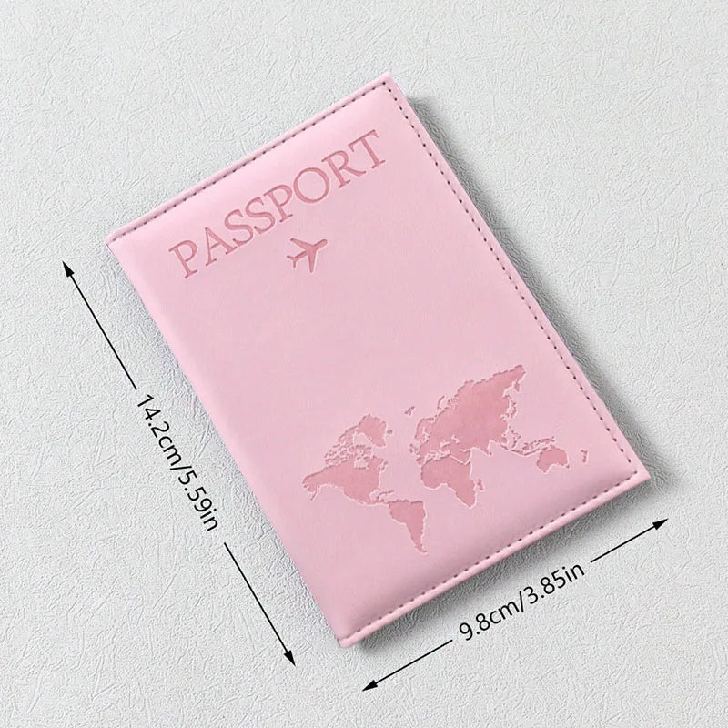 PU Leather Passport Cover For Men & Women Organizer - Protective Card Holder ID Document Covers World Map Travel Passport Case