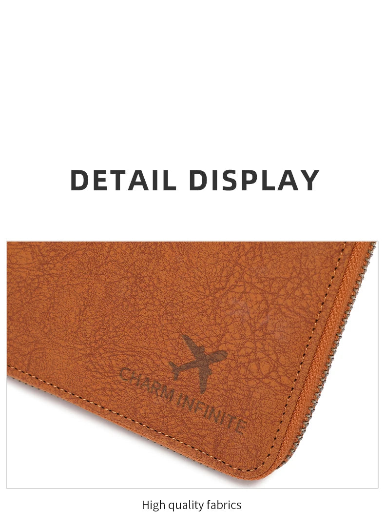 Multi-Functional RFID Blocking Passport Bag Travel Document Holder with Long Zipper Ticket Storage Wallet for Multiple Passports