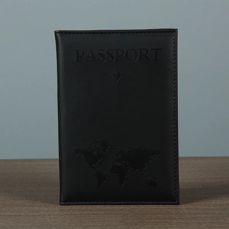 PU Leather Passport Cover For Men & Women Organizer - Protective Card Holder ID Document Covers World Map Travel Passport Case