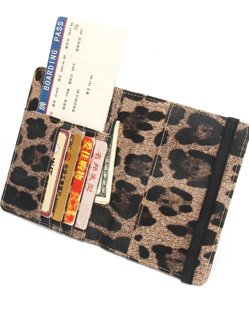 Women Brown Leopard Complex Travel Passport Holder Cover Case with Bandage Men Waterproof Multi-Function Ticket Protective Bags