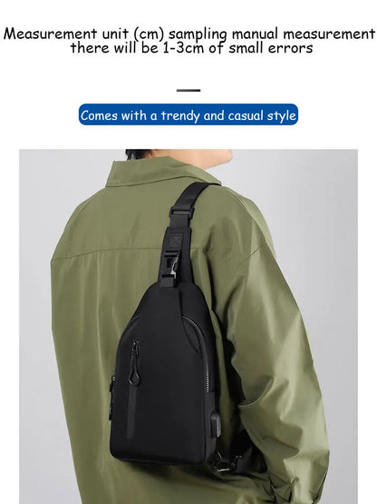 A Cool Men's Messenger Bag Casual Oxford Waterproof And Wearable Shoulder Bag Usb Rechargeable Chest Bag