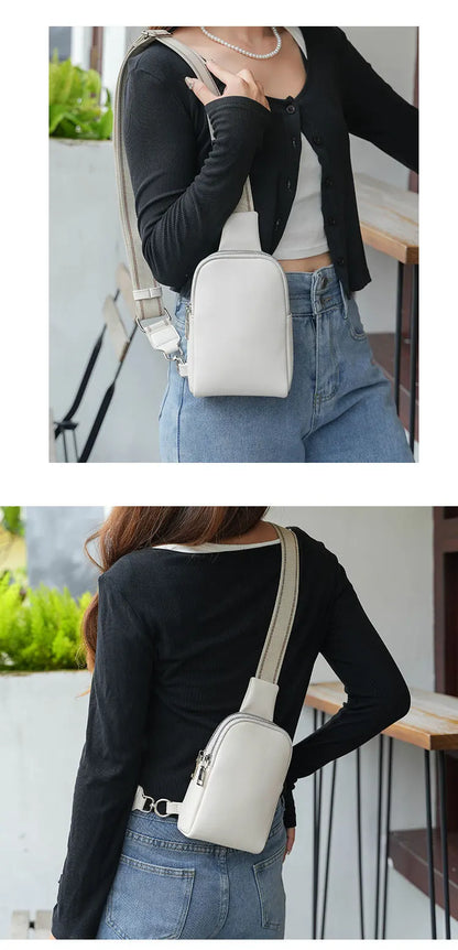 Unisex small chest bag 2024 new soft leather waist bag mobile phone bag fashionable and versatile women's one shoulder crossbody