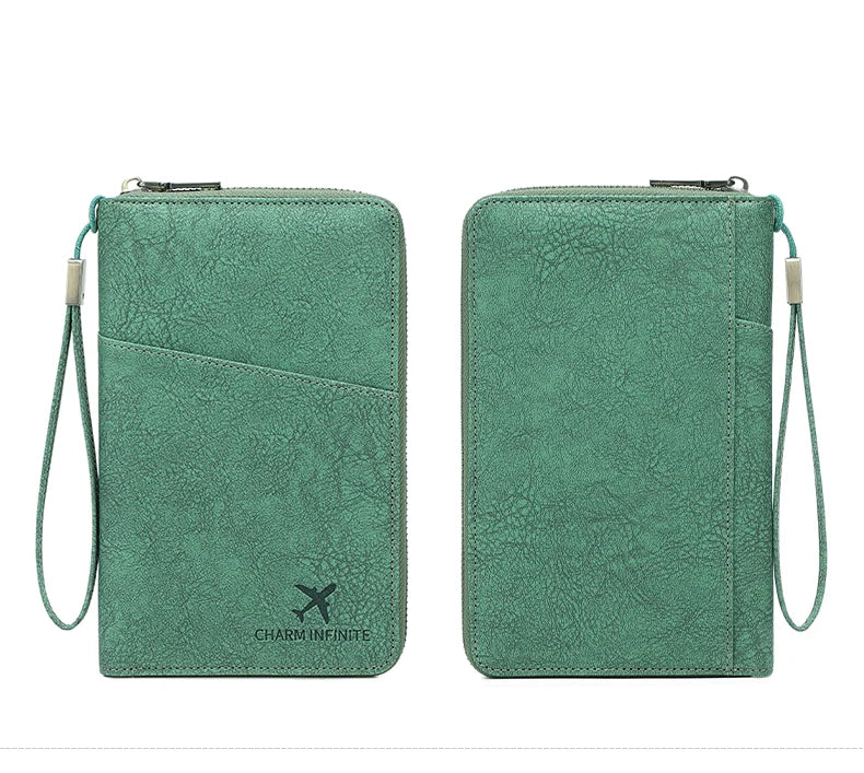 Multi-Functional RFID Blocking Passport Bag Travel Document Holder with Long Zipper Ticket Storage Wallet for Multiple Passports
