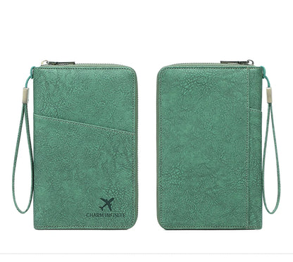 Multi-Functional RFID Blocking Passport Bag Travel Document Holder with Long Zipper Ticket Storage Wallet for Multiple Passports