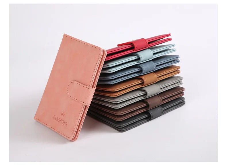 Leather Passport Holder Covers Case Waterproof Travel Credit Card Wallet Cute Passport Book for Women/Men Buckle Passport Cover
