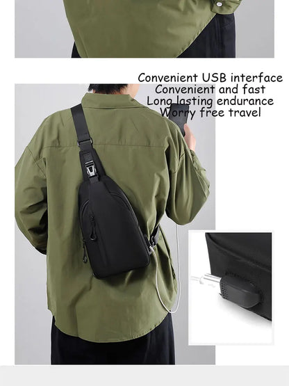 A Cool Men's Messenger Bag Casual Oxford Waterproof And Wearable Shoulder Bag Usb Rechargeable Chest Bag