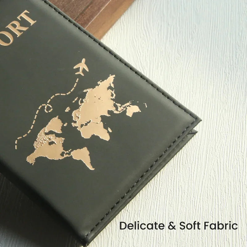 Passport cover plain skin PU passport cover world map protection cover credit card holder ID card passport wallet
