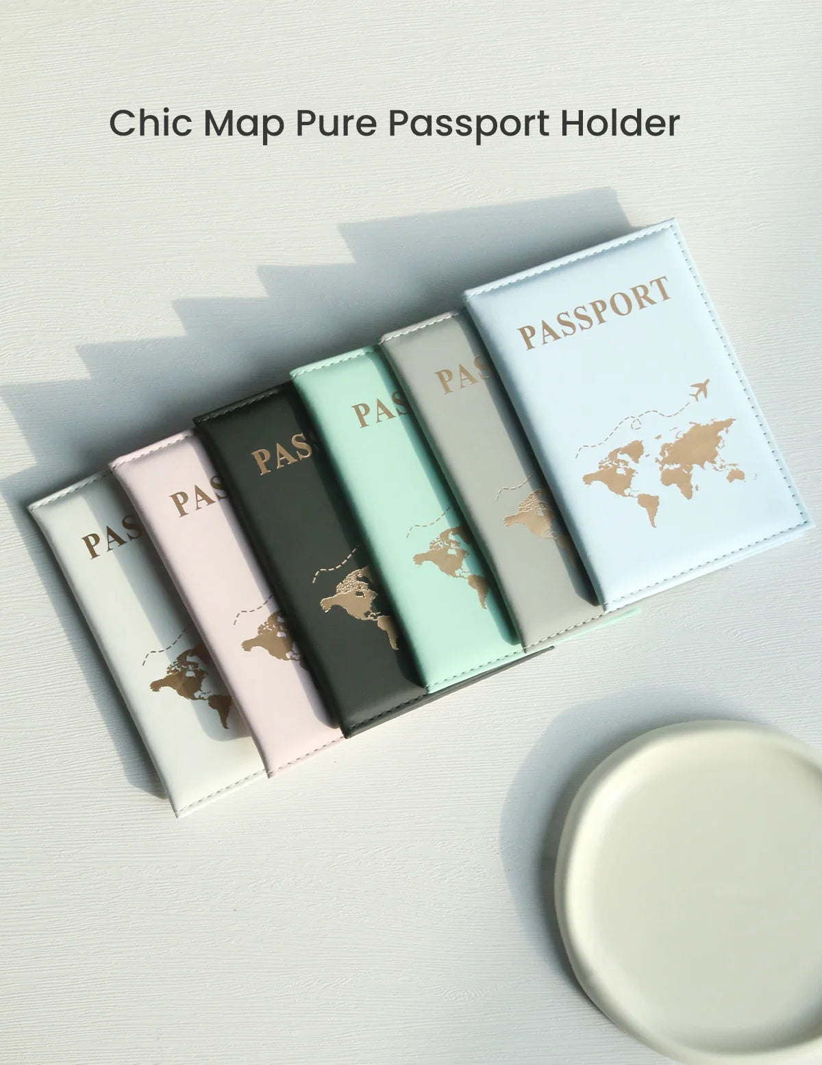 Passport cover plain skin PU passport cover world map protection cover credit card holder ID card passport wallet