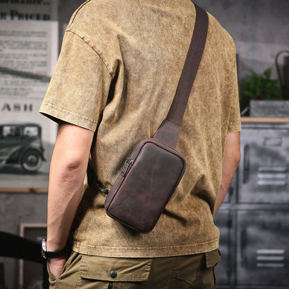 Premium Genuine Leather Chest Bag For men Vintage Full Grain Leather Crossbody Shoulder Bag Sling Bag Daypack Large Capacity