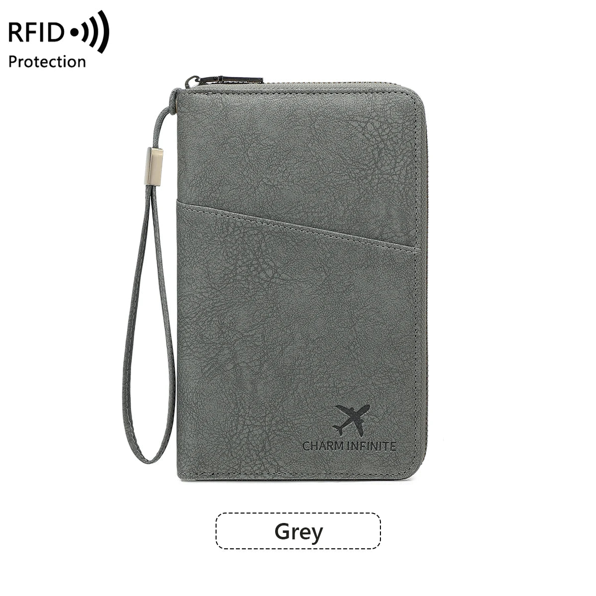 Multi-Functional RFID Blocking Passport Bag Travel Document Holder with Long Zipper Ticket Storage Wallet for Multiple Passports