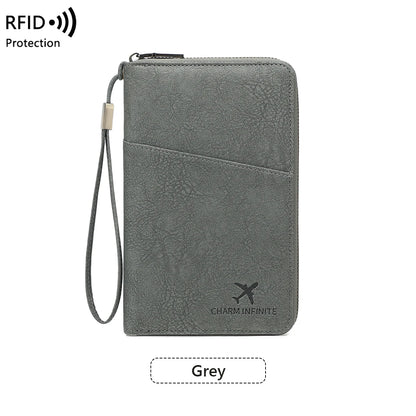Multi-Functional RFID Blocking Passport Bag Travel Document Holder with Long Zipper Ticket Storage Wallet for Multiple Passports
