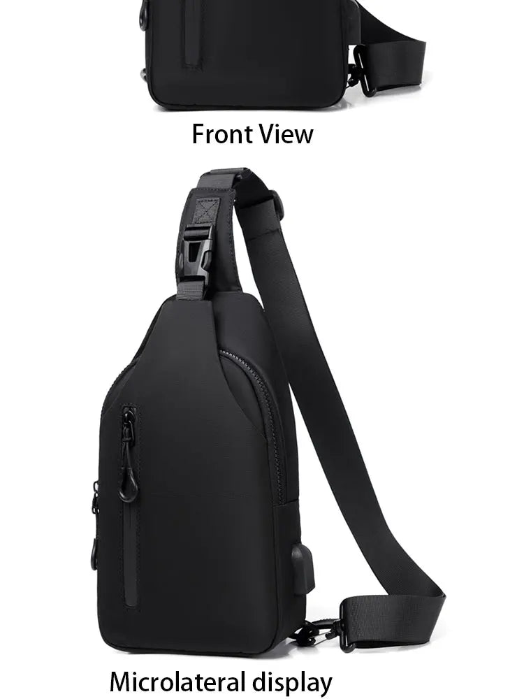 A Cool Men's Messenger Bag Casual Oxford Waterproof And Wearable Shoulder Bag Usb Rechargeable Chest Bag