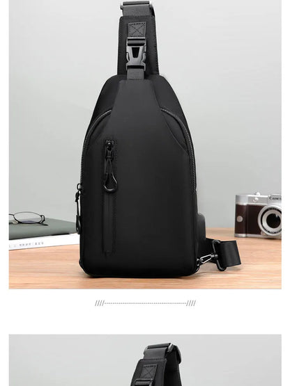 A Cool Men's Messenger Bag Casual Oxford Waterproof And Wearable Shoulder Bag Usb Rechargeable Chest Bag