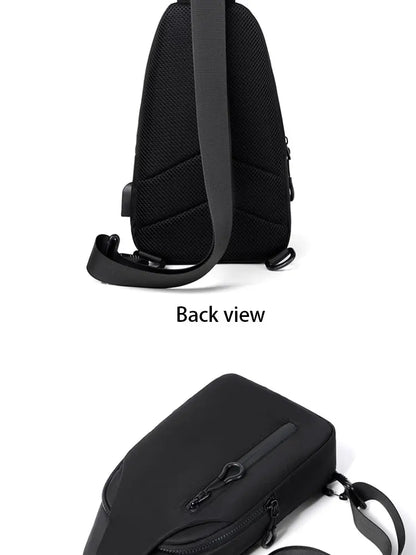 A Cool Men's Messenger Bag Casual Oxford Waterproof And Wearable Shoulder Bag Usb Rechargeable Chest Bag