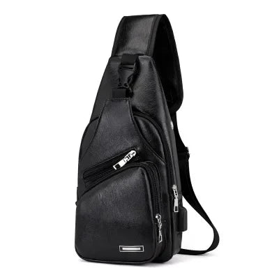 Men's chest bag with headphone jack USB shoulder strap