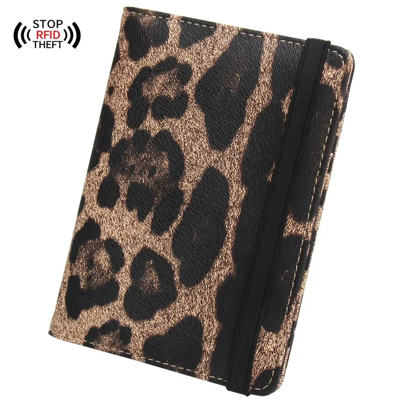 Women Brown Leopard Complex Travel Passport Holder Cover Case with Bandage Men Waterproof Multi-Function Ticket Protective Bags