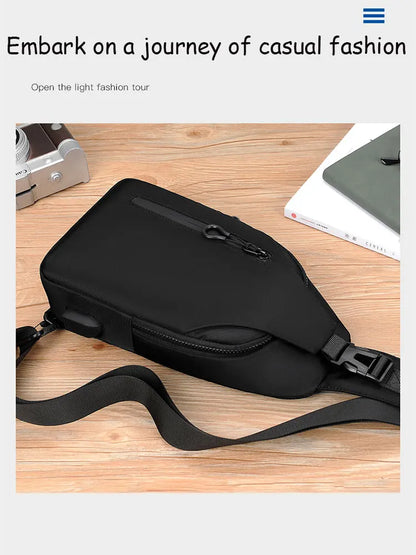 A Cool Men's Messenger Bag Casual Oxford Waterproof And Wearable Shoulder Bag Usb Rechargeable Chest Bag