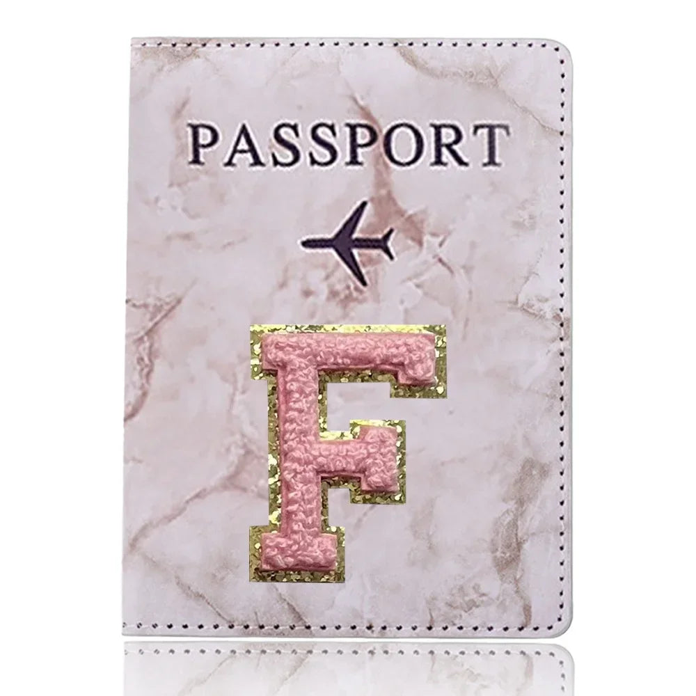 Fashion Passport Protective Cover Embroidery Letter Pattern Travel Passport Holder Wallet Gift PU Leather Card Case Cover Unisex