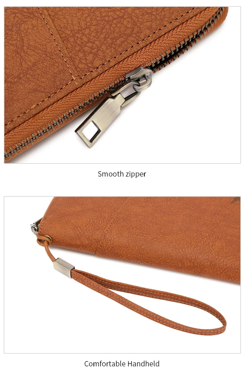 Multi-Functional RFID Blocking Passport Bag Travel Document Holder with Long Zipper Ticket Storage Wallet for Multiple Passports