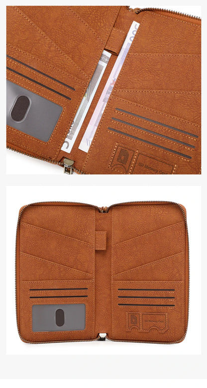Multi-Functional RFID Blocking Passport Bag Travel Document Holder with Long Zipper Ticket Storage Wallet for Multiple Passports