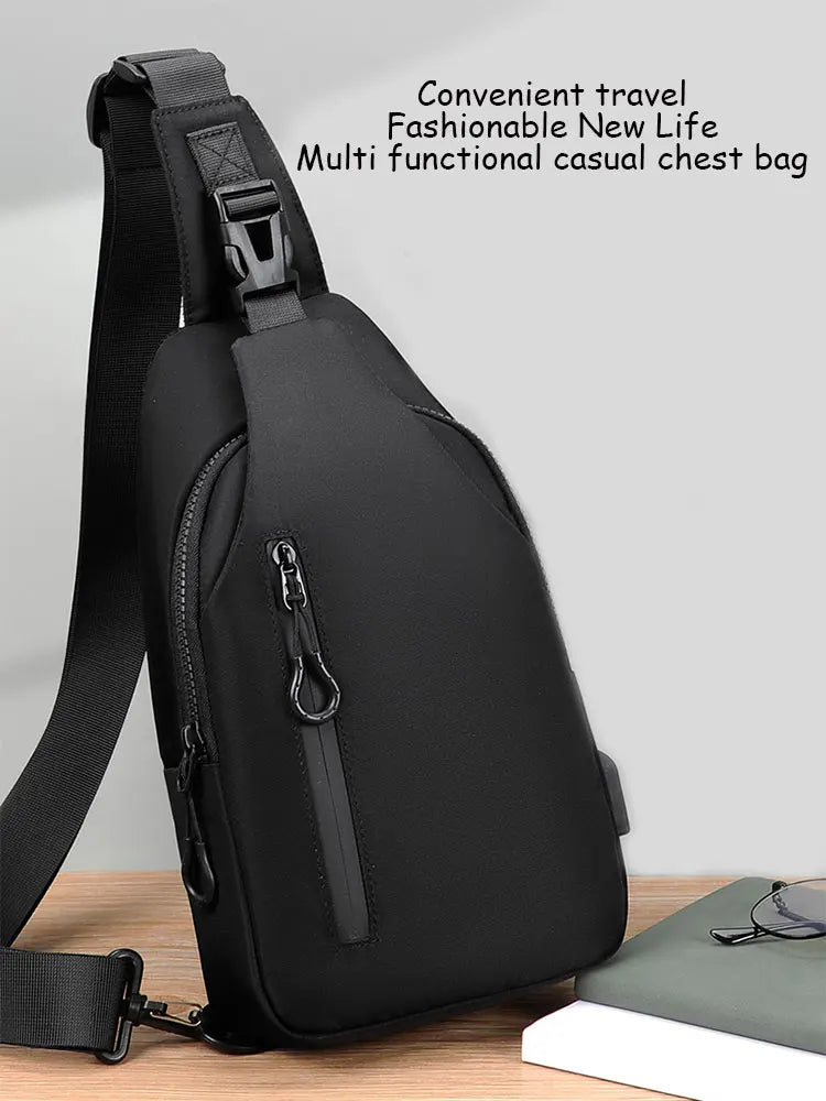 A Cool Men's Messenger Bag Casual Oxford Waterproof And Wearable Shoulder Bag Usb Rechargeable Chest Bag