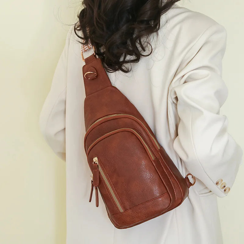PU Women's Chest Bag Single Shoulder Crossbody Bag Large Capacity Backpack Girl's Shoulder Bag