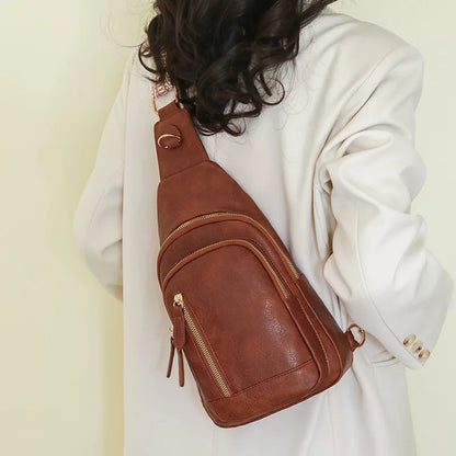 PU Women's Chest Bag Single Shoulder Crossbody Bag Large Capacity Backpack Girl's Shoulder Bag