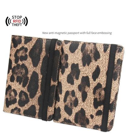 Women Brown Leopard Complex Travel Passport Holder Cover Case with Bandage Men Waterproof Multi-Function Ticket Protective Bags