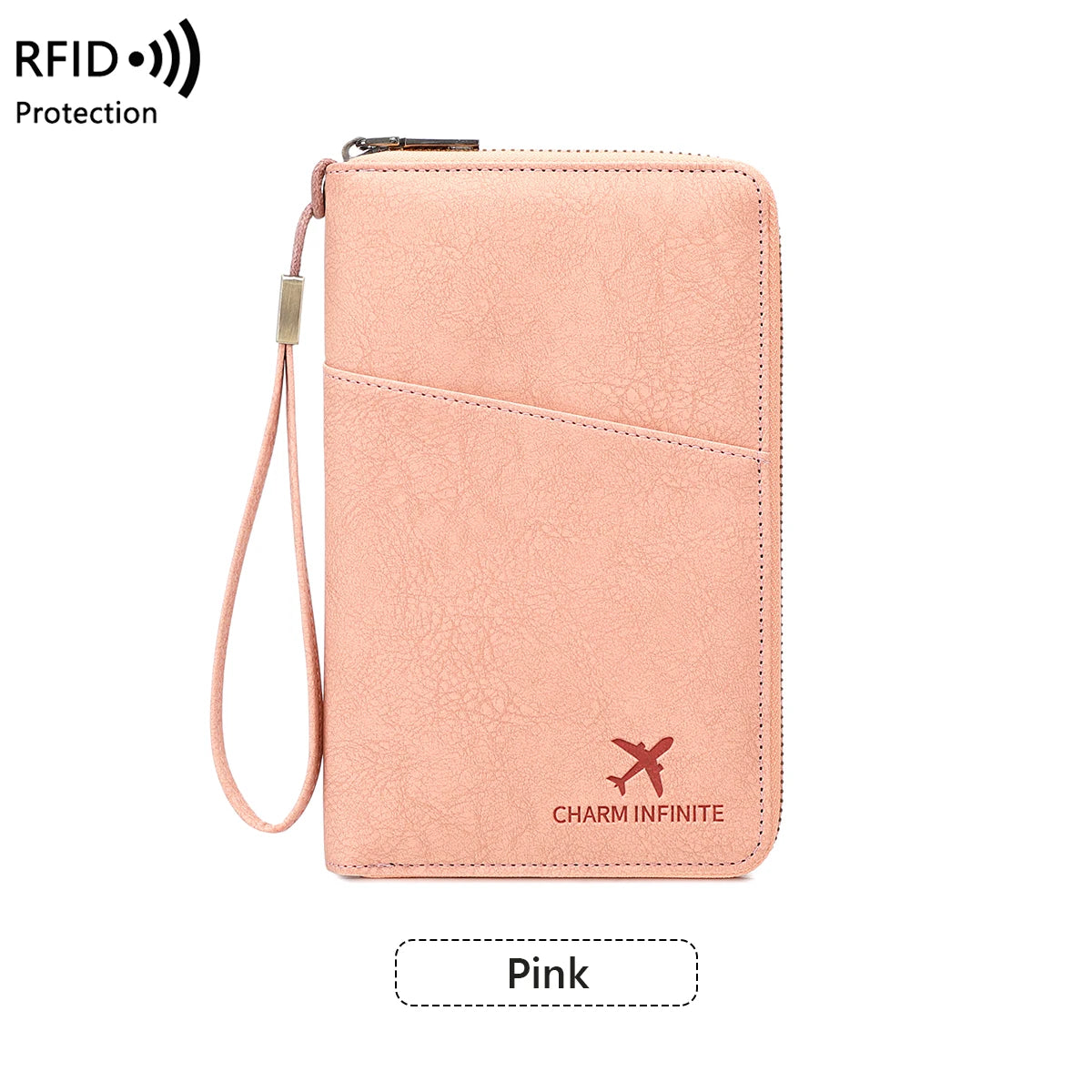 Multi-Functional RFID Blocking Passport Bag Travel Document Holder with Long Zipper Ticket Storage Wallet for Multiple Passports