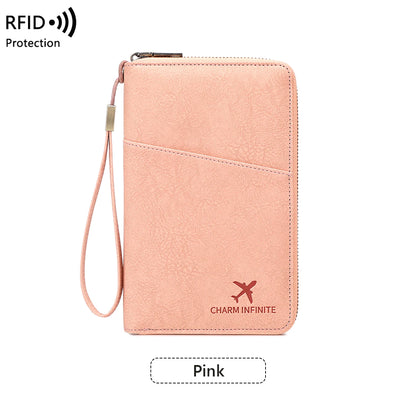 Multi-Functional RFID Blocking Passport Bag Travel Document Holder with Long Zipper Ticket Storage Wallet for Multiple Passports
