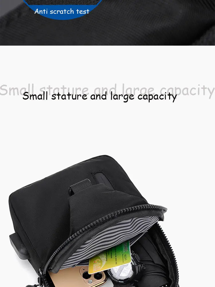 A Cool Men's Messenger Bag Casual Oxford Waterproof And Wearable Shoulder Bag Usb Rechargeable Chest Bag