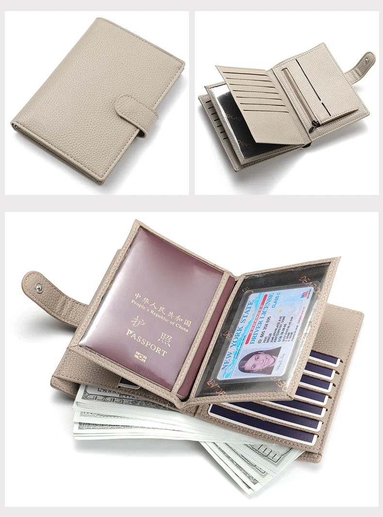 Men's And Women's PU Leather Wallet Travel Passport Wallet Multi Card Slot Credit Card Holder Wallet Travel Accessories