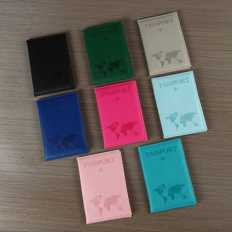 PU Leather Passport Cover For Men & Women Organizer - Protective Card Holder ID Document Covers World Map Travel Passport Case