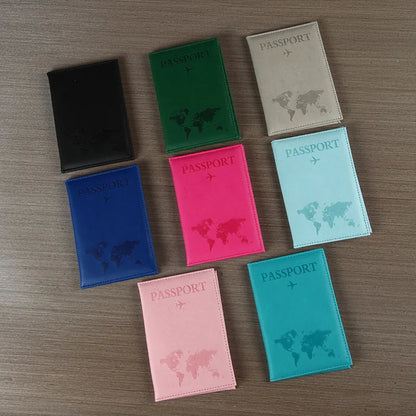 PU Leather Passport Cover For Men & Women Organizer - Protective Card Holder ID Document Covers World Map Travel Passport Case