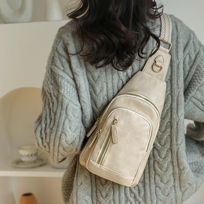 PU Women's Chest Bag Single Shoulder Crossbody Bag Large Capacity Backpack Girl's Shoulder Bag
