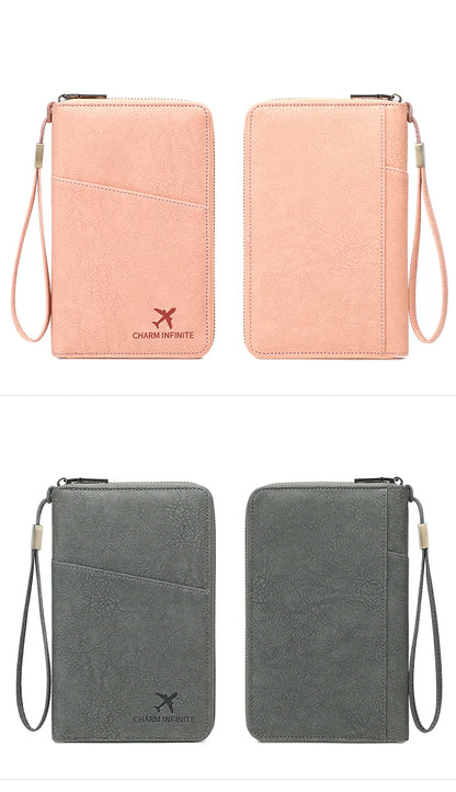 Multi-Functional RFID Blocking Passport Bag Travel Document Holder with Long Zipper Ticket Storage Wallet for Multiple Passports