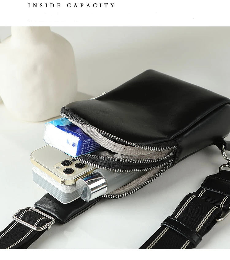 Unisex small chest bag 2024 new soft leather waist bag mobile phone bag fashionable and versatile women's one shoulder crossbody