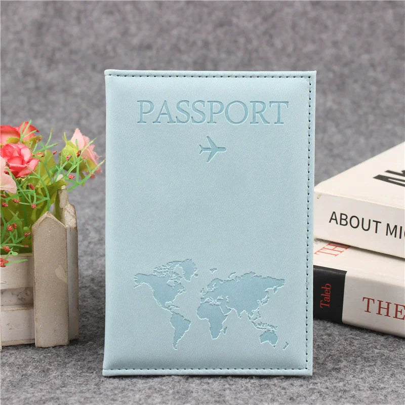 PU Leather Passport Cover For Men & Women Organizer - Protective Card Holder ID Document Covers World Map Travel Passport Case