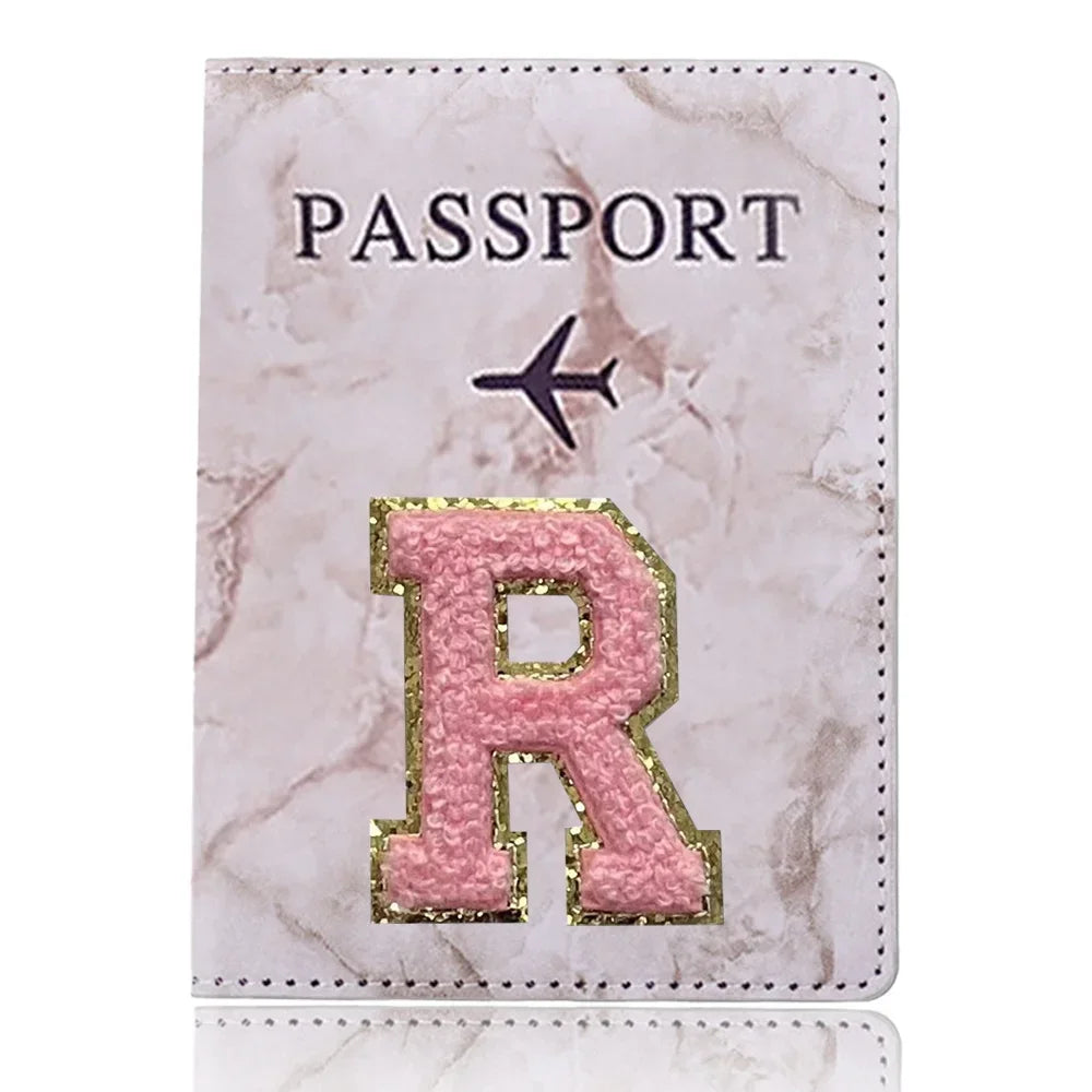 Fashion Passport Protective Cover Embroidery Letter Pattern Travel Passport Holder Wallet Gift PU Leather Card Case Cover Unisex