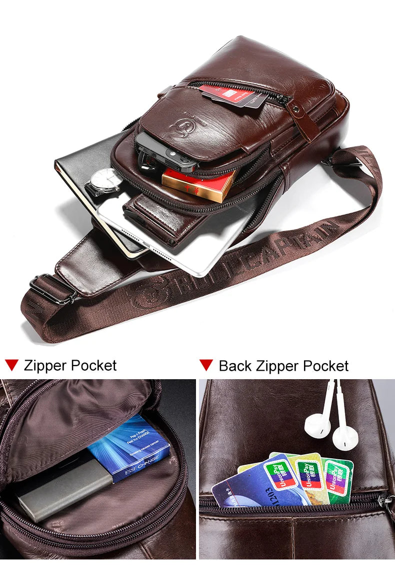Men's Genuine Leather Chest Bag Large Capacity Casual Men's Messenger Bag Classic Leather Chest Bag XB 127