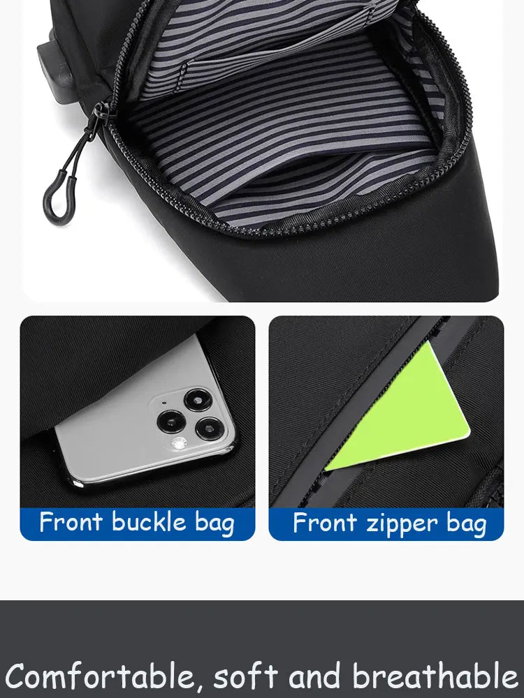 A Cool Men's Messenger Bag Casual Oxford Waterproof And Wearable Shoulder Bag Usb Rechargeable Chest Bag