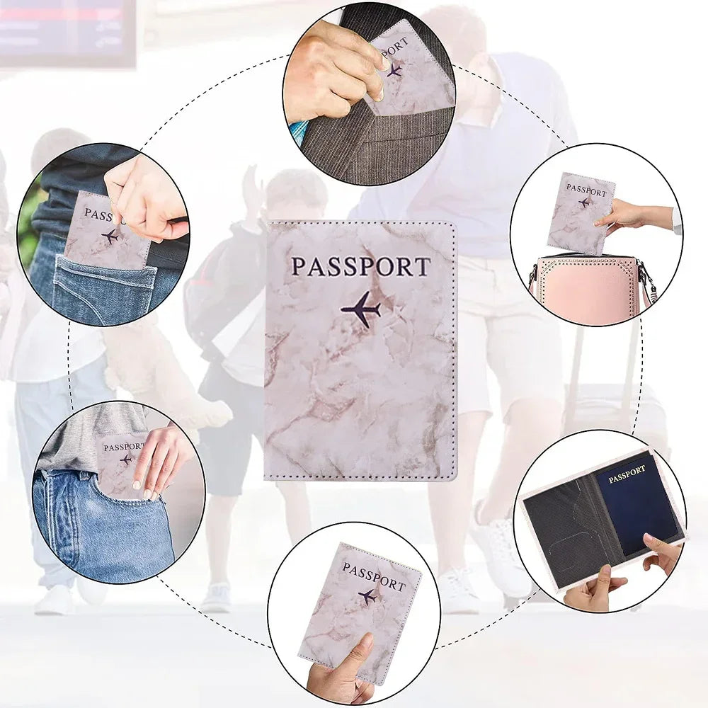 Fashion Passport Protective Cover Embroidery Letter Pattern Travel Passport Holder Wallet Gift PU Leather Card Case Cover Unisex